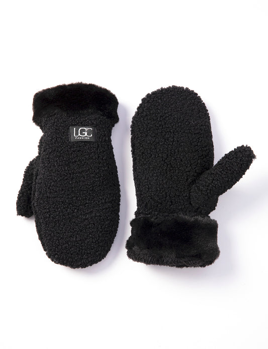 Mittens -Sherpa W/ Fur Cuff - Black