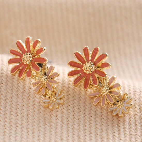 Earrings - Triple Flower - Gold