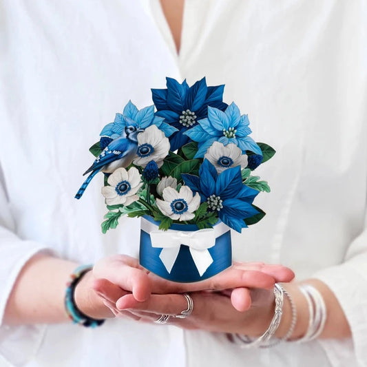 Mini Paper Bouquet - Blue Poinsettia - 6"