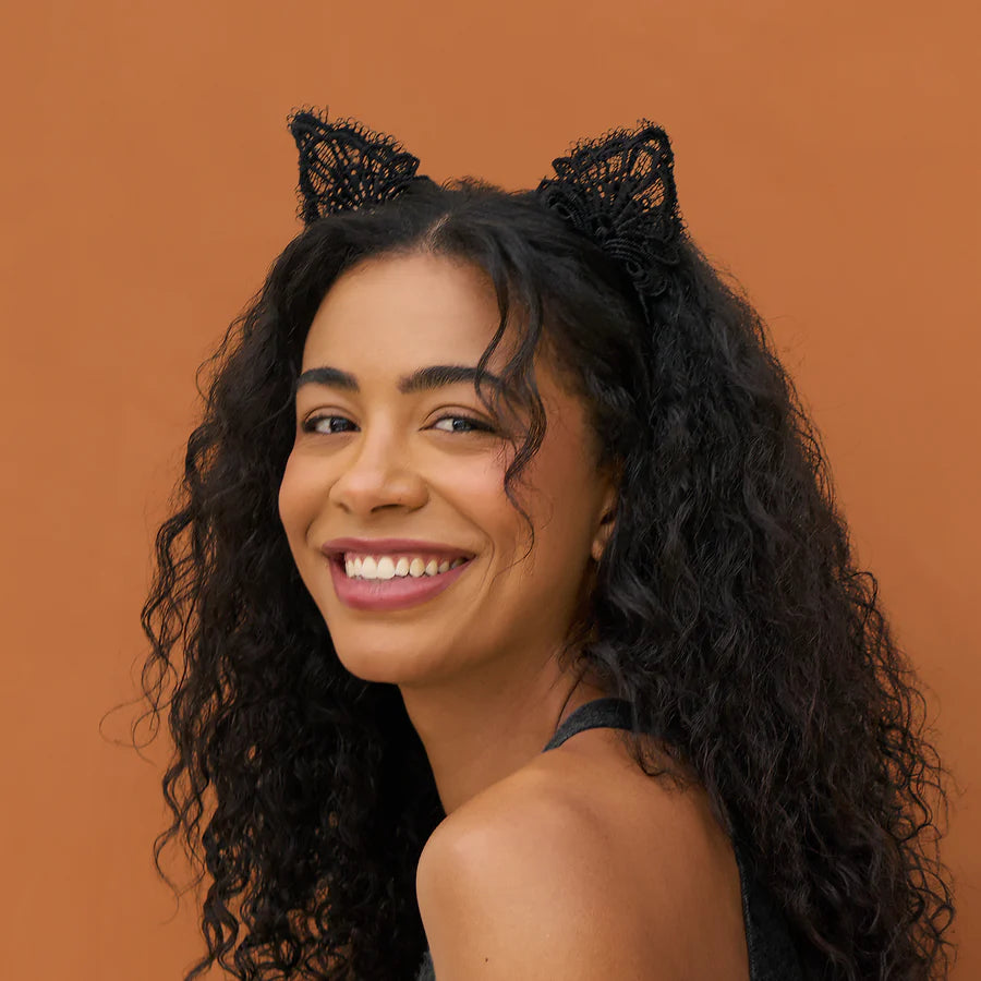 Headband & Mask Set - Lace Cat Ears - Black