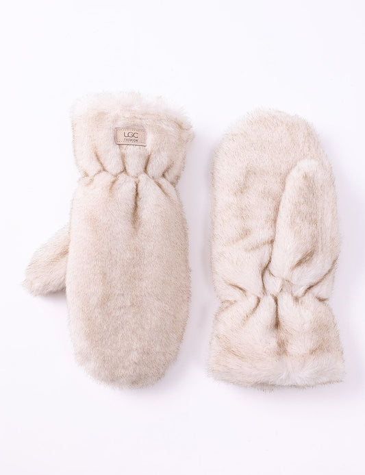 Mittens - Faux Fur Plush - Cream