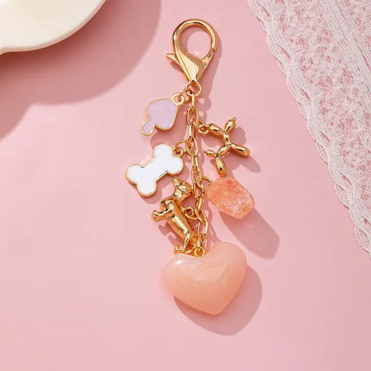 Bag Charm - Dangle - Dogs & Pink Heart