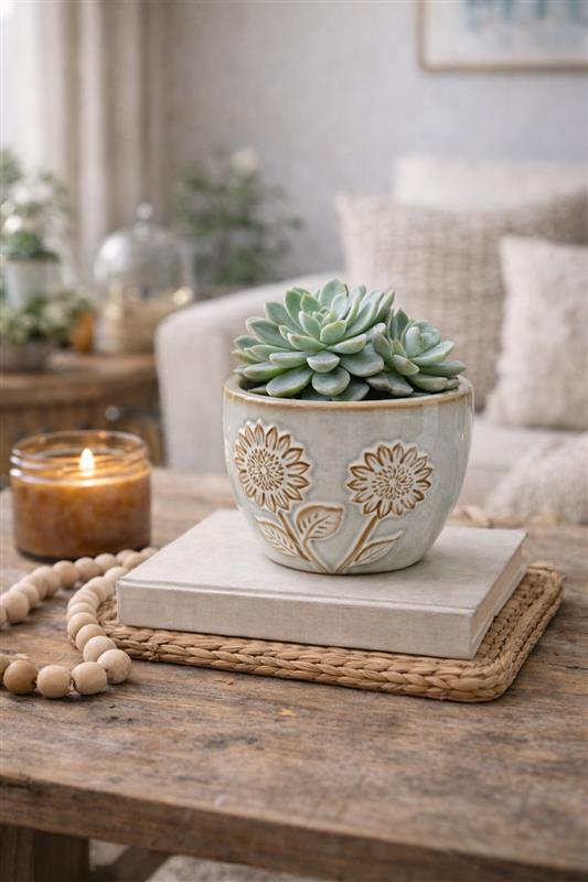 Planter - Cream Sunflowers - 4"