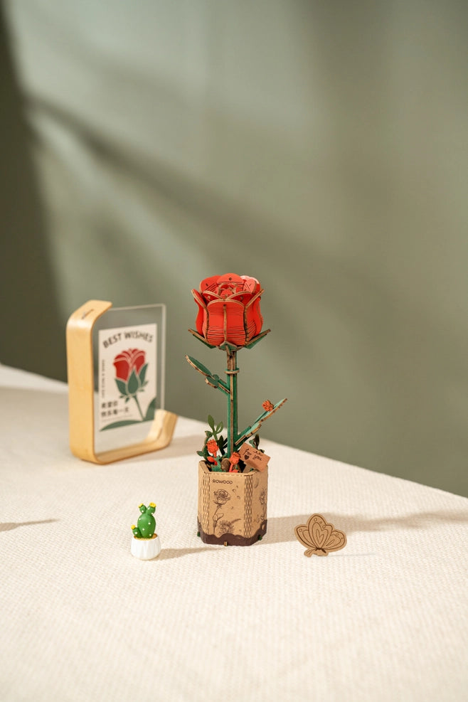 3D Wooden Puzzle - Flower - Red Rose