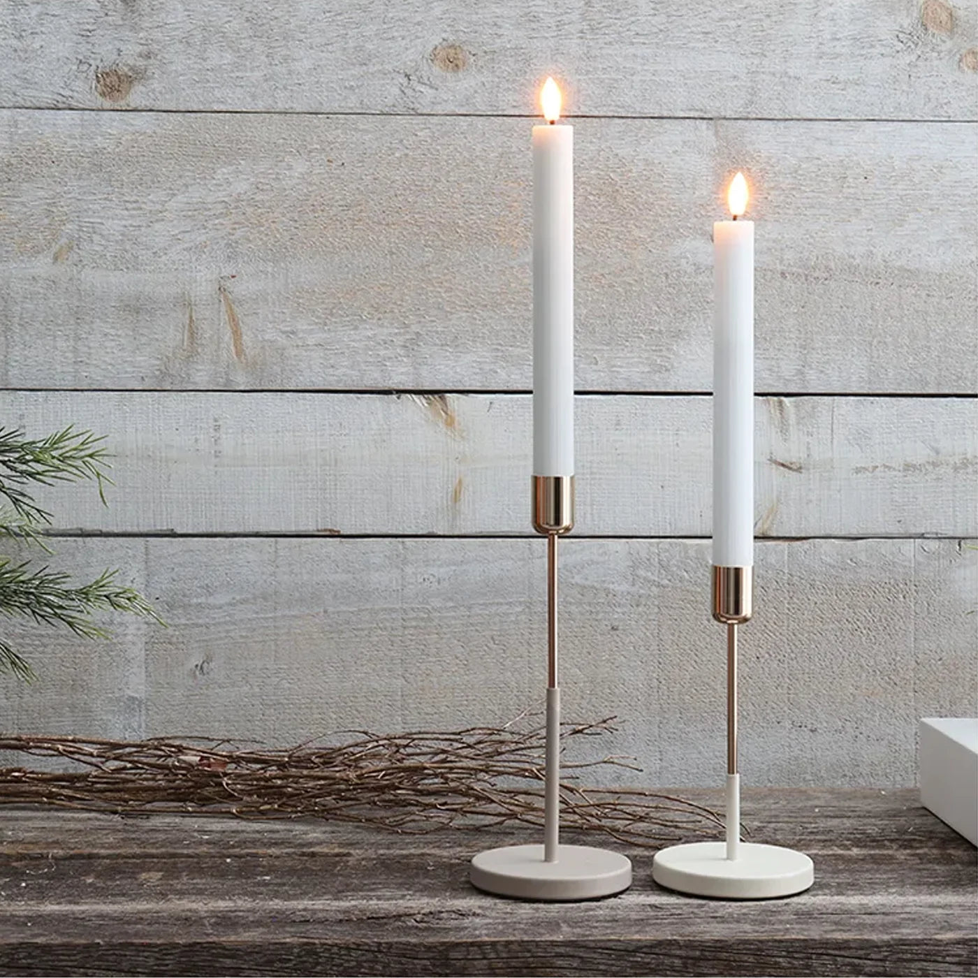 LED Taper Candles - White Empire - Set of 2