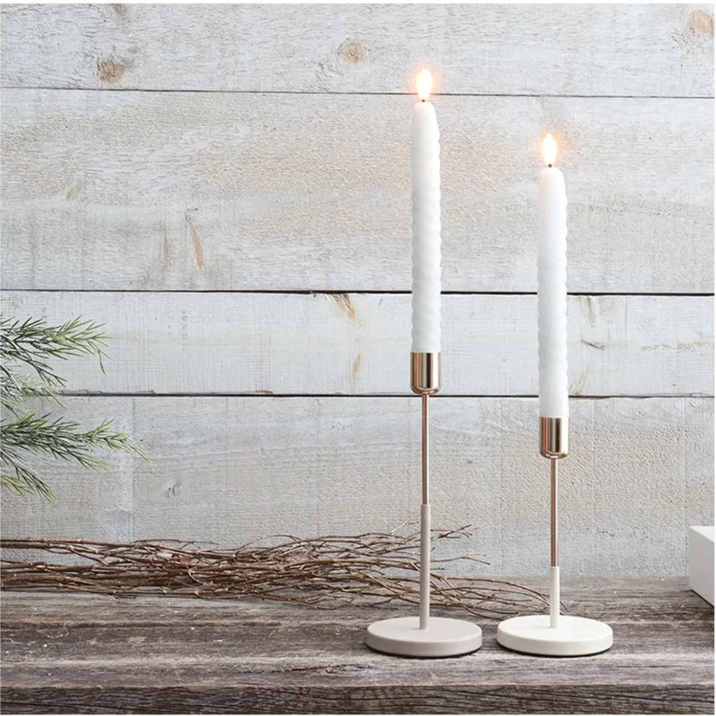 LED Taper Candles - White Swirl - Set of 2