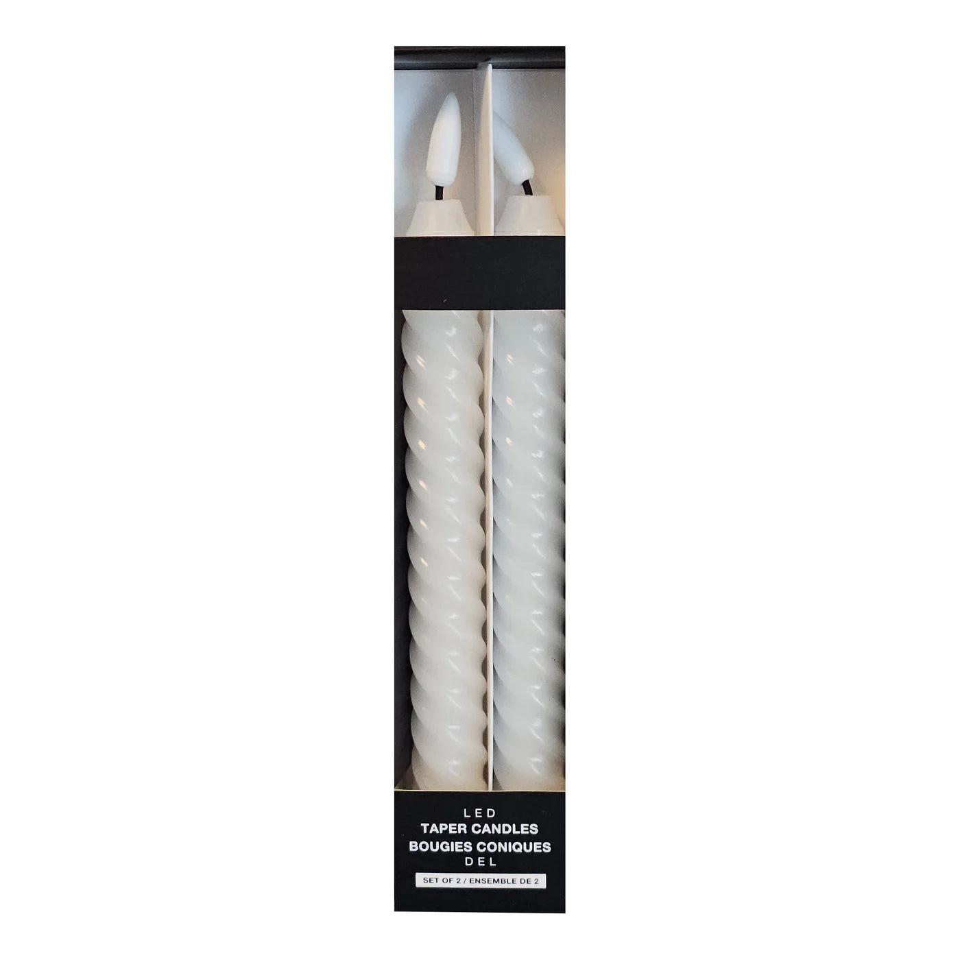 LED Taper Candles - White Swirl - Set of 2