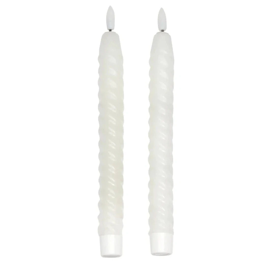 LED Taper Candles - White Swirl - Set of 2