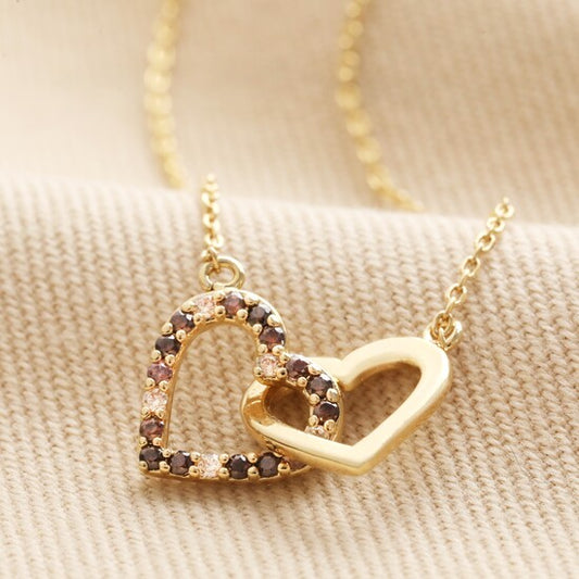 Necklace - Interlocking Hearts - Crystal