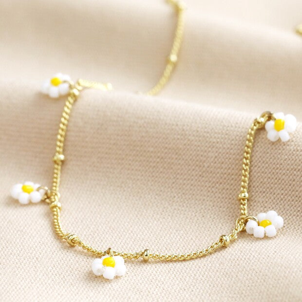 Necklace - Gold - Beaded Daisies
