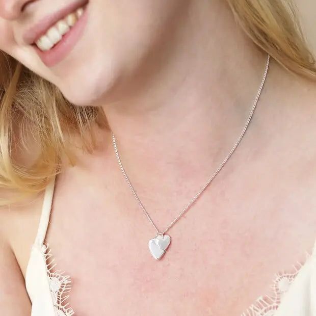 Necklace - Textured Hearts - Silver