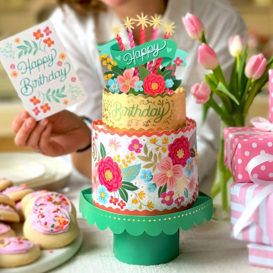 Pop Up Card - Birthday Cake Floral - 12"