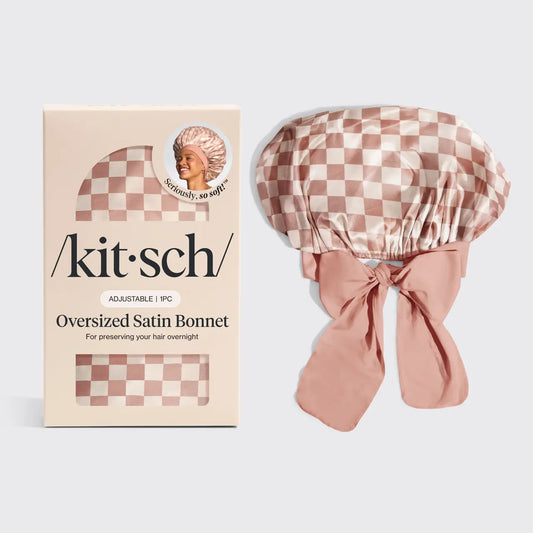 Sleep Bonnet - Satin - Checkered Terracotta