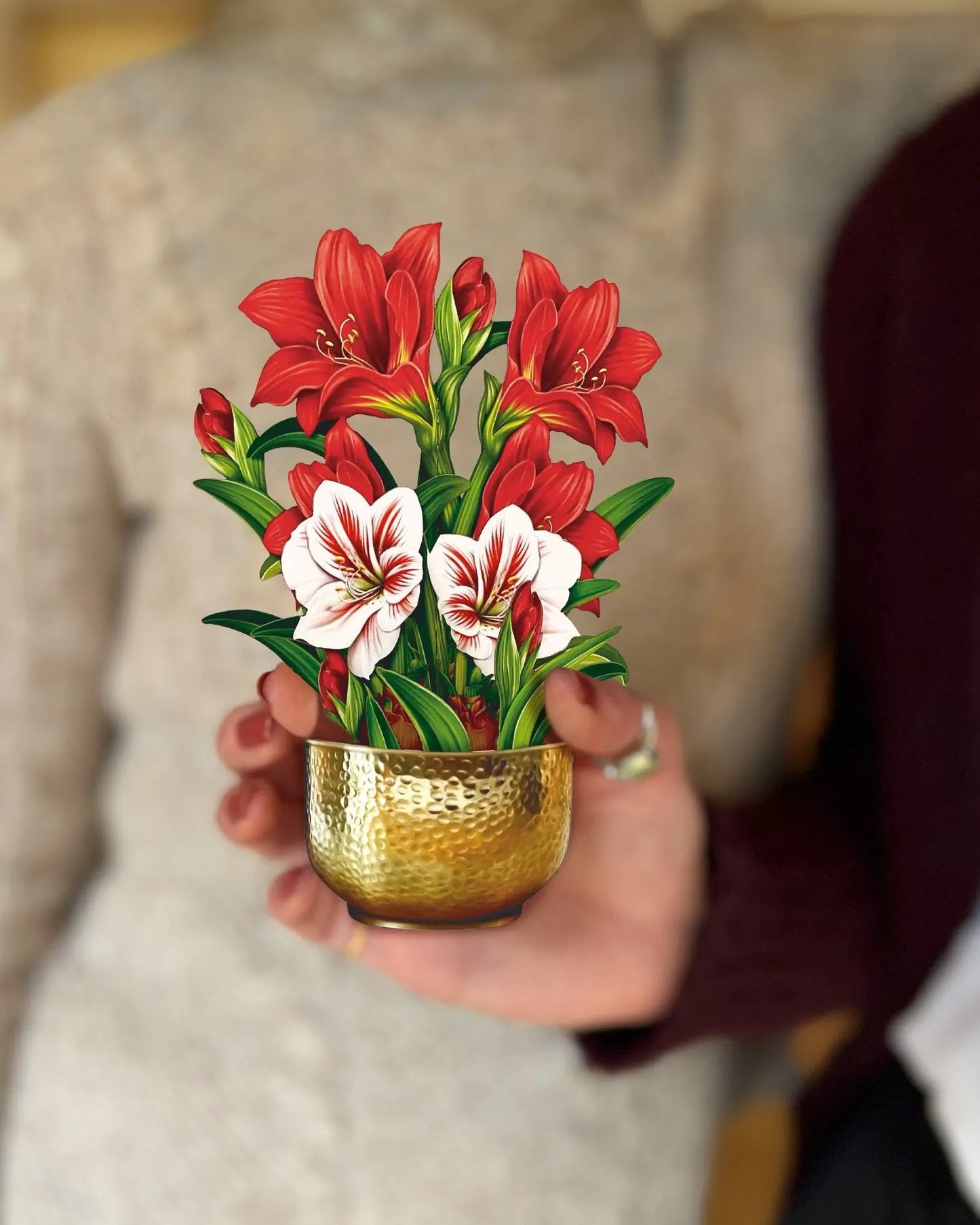 Mini Paper Bouquet - Scarlet Amarylis - 6"