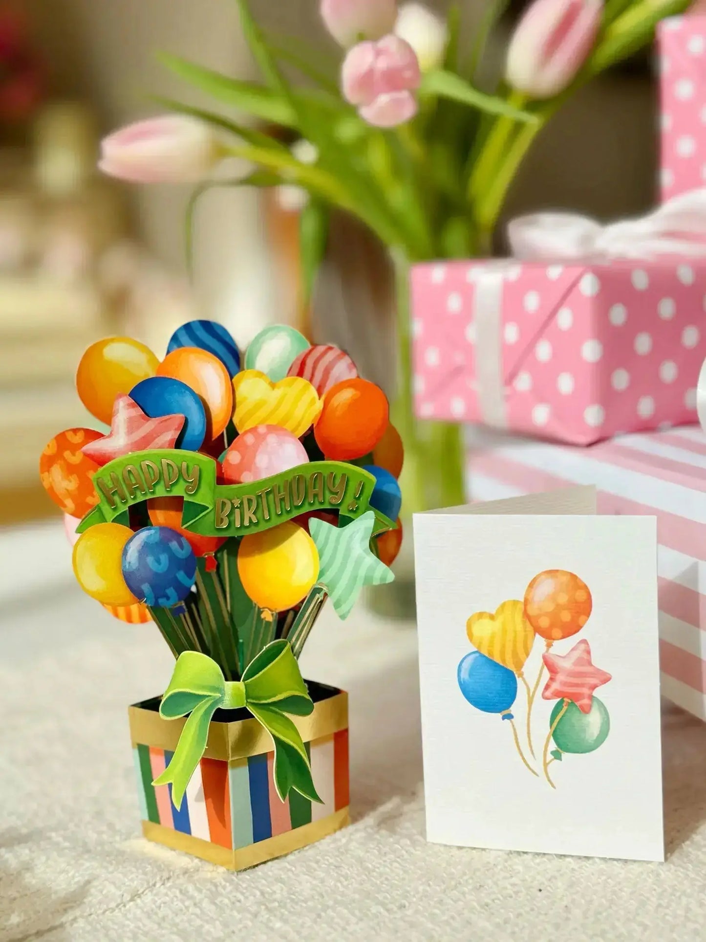 Mini Pop Up Card - Birthday Balloons Multi-Colour - 6"