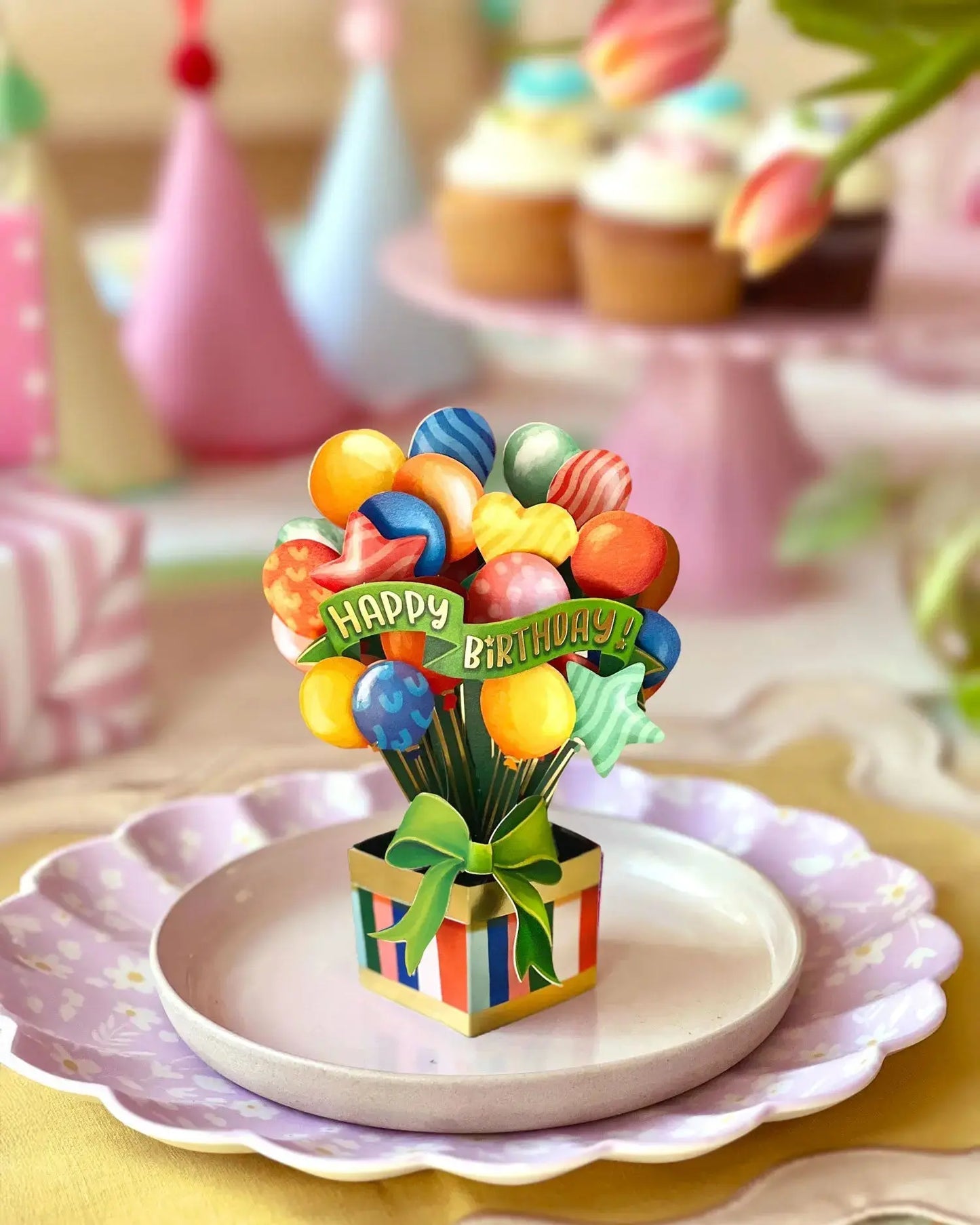 Mini Pop Up Card - Birthday Balloons Multi-Colour - 6"