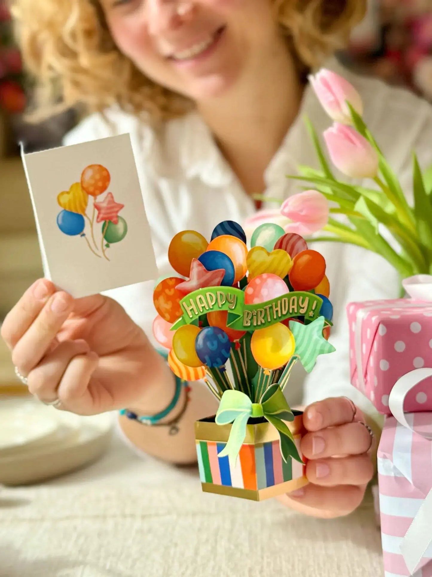 Mini Pop Up Card - Birthday Balloons Multi-Colour - 6"