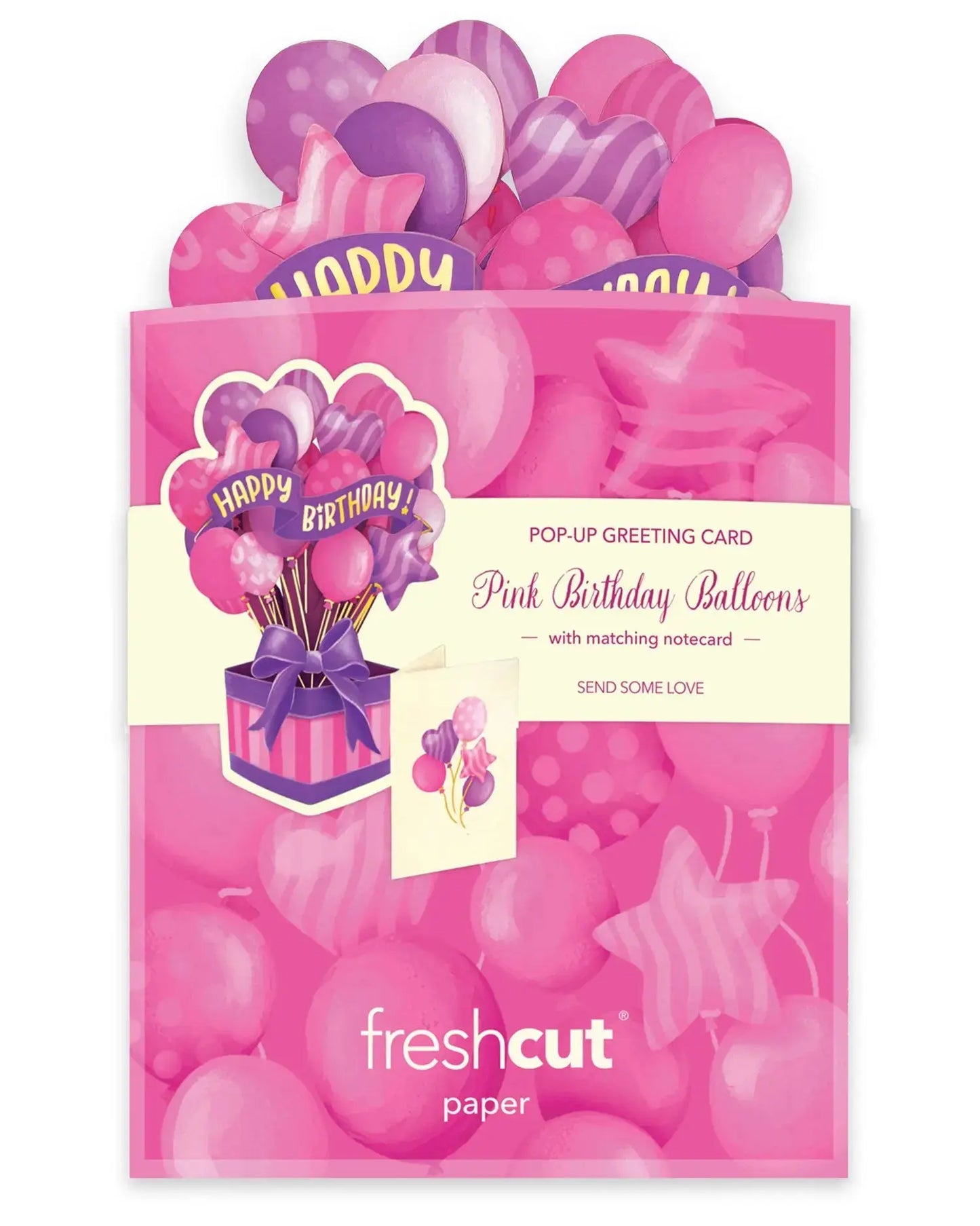 Mini Pop Up Card - Birthday Balloons Pink - 6"