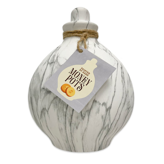 Money Pot - Hand Painted - Carrara Marble White