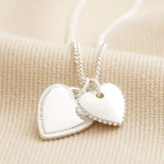Necklace - Textured Hearts - Silver