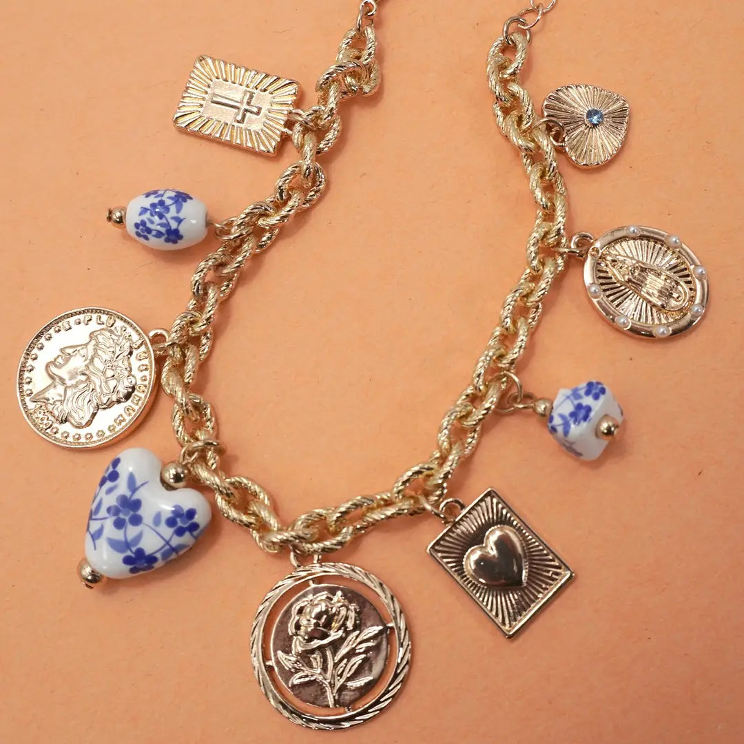 Bracelet - Charm - Blue Ceramic Porcelain