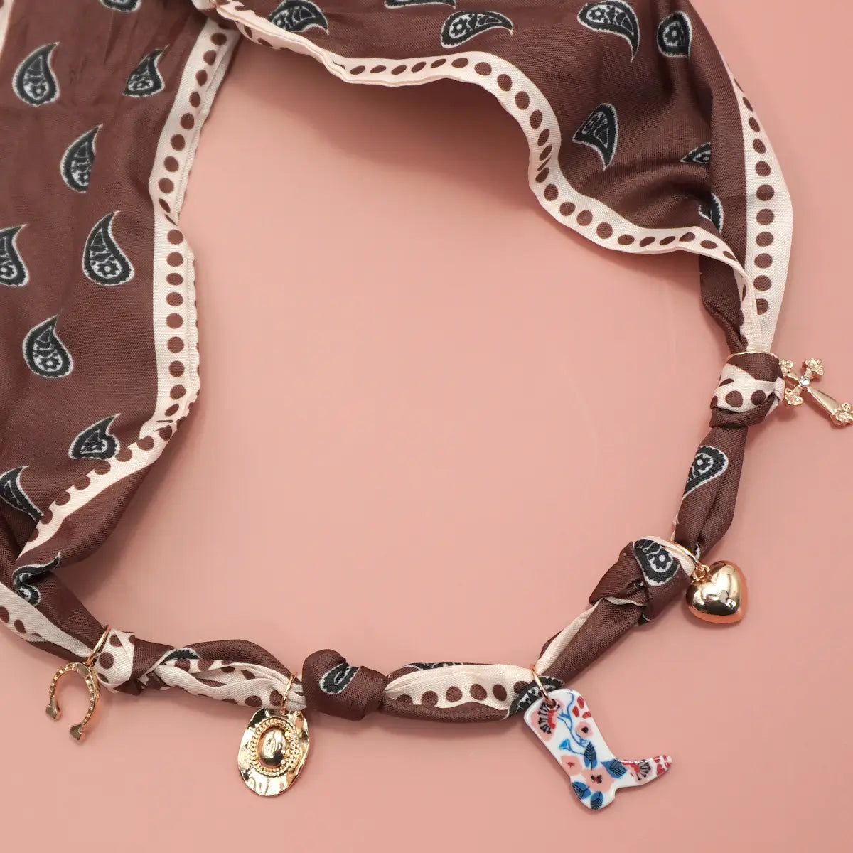 Necklace - Scarf Charm - Floral Cowboy Boot