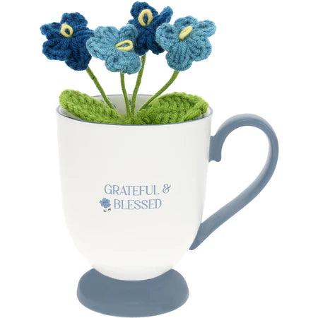 Gift Set - Mug & Crochet Flowers - Grateful & Blessed 13oz
