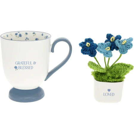 Gift Set - Mug & Crochet Flowers - Grateful & Blessed 13oz