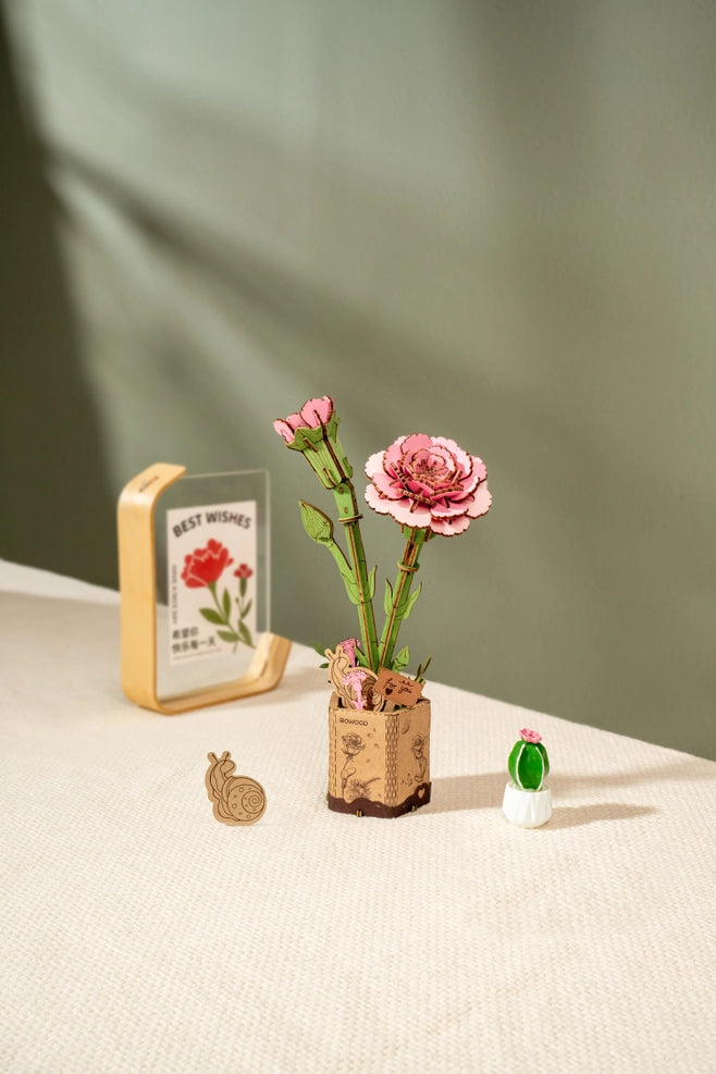 3D Wooden Puzzle - Flower - Pink Carnation