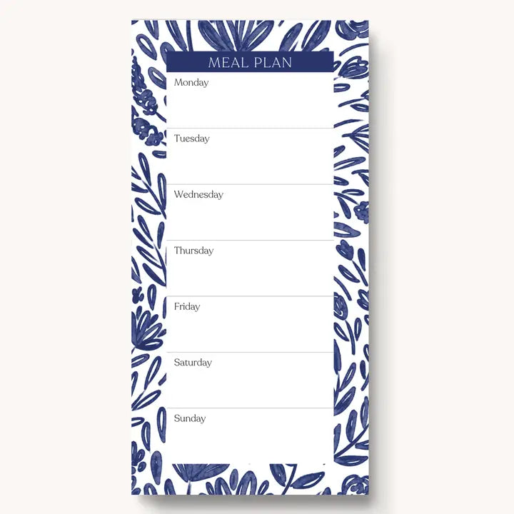 Meal Planner Pad - Porcelain Blue Floral - 8 x 4"