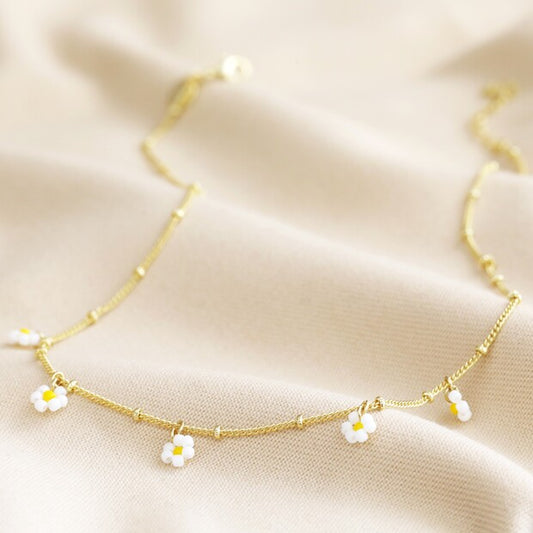 Necklace - Gold - Beaded Daisies