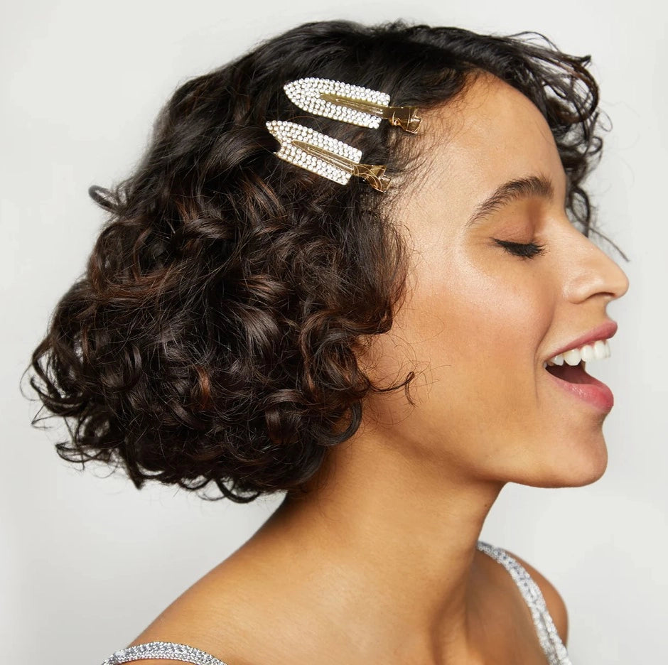 Hair Clip - Creaseless Rhinestone Gold - Set of 2