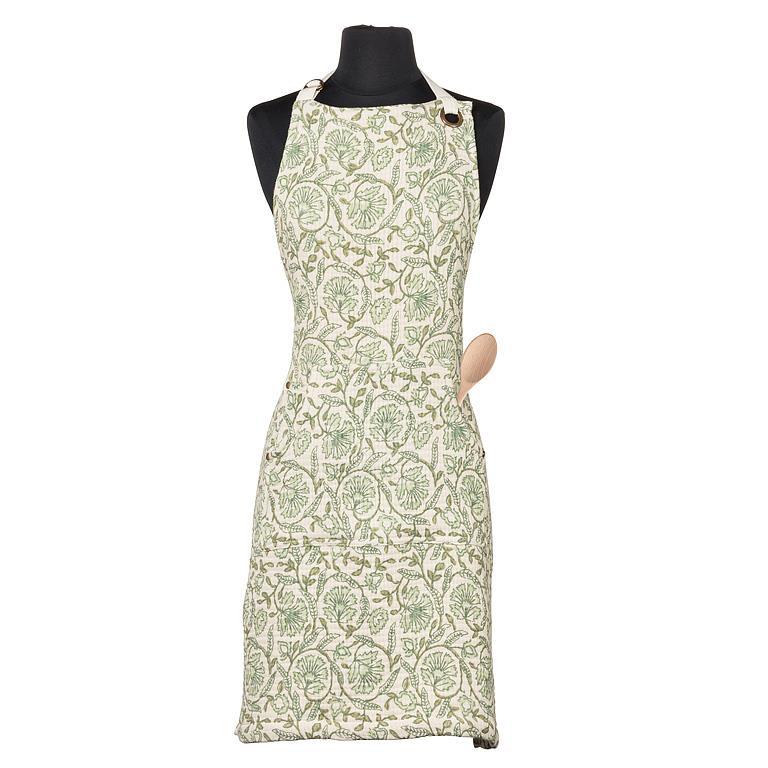 Apron - Stonewashed Cotton - Green Floral