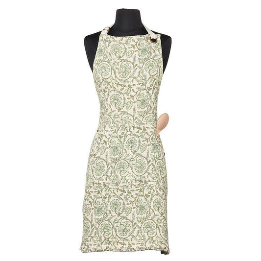 Apron - Stonewashed Cotton - Green Floral