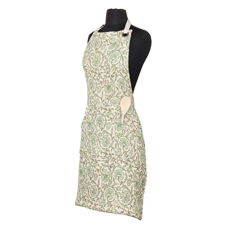 Apron - Stonewashed Cotton - Green Floral