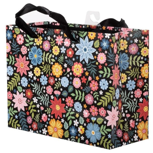 Medium Gift Bag - Black Florals - 9"