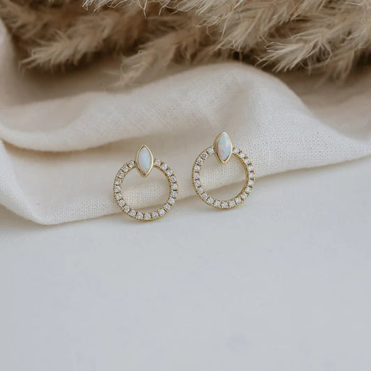 Stud Earrings - Blanche Opalite - Gold