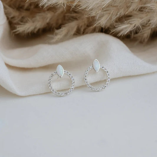 Stud Earrings - Blanche Opalite - Silver