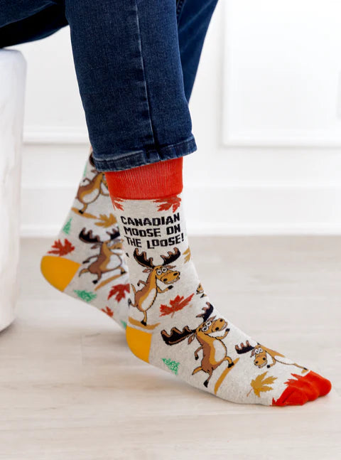 Socks - Large Crew - Canadian Moose On The Loose