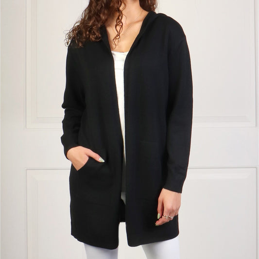 Cardigan - Hooded with Pockets - Black