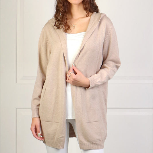 Cardigan - Hooded with Pockets - Beige