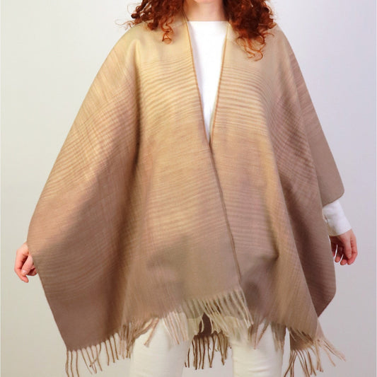 Cape - Striped Gradient with Fringe - Beige