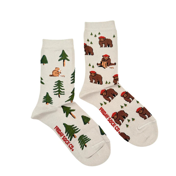 Socks - Small - Bear in Hat & Trees