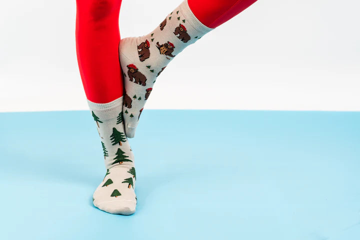 Socks - Small - Bear in Hat & Trees