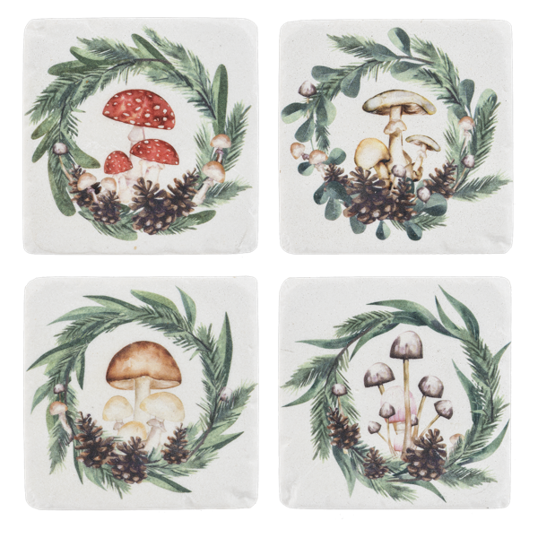 Coaster Set - Mushroom & Pine - Set of 4