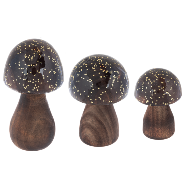 Decor Piece - Carved Gold Glitter Mushrooms - Set of 3