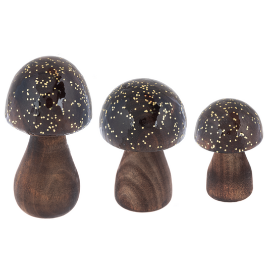 Decor Piece - Carved Gold Glitter Mushrooms - Set of 3