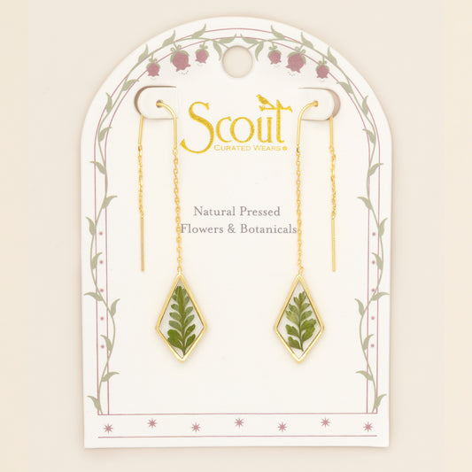 Thread Earrings - Pressed Flower - Green Bracken Fern