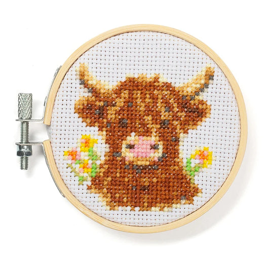 Mini Cross Stitch Embroidery Kit - Highland Cow