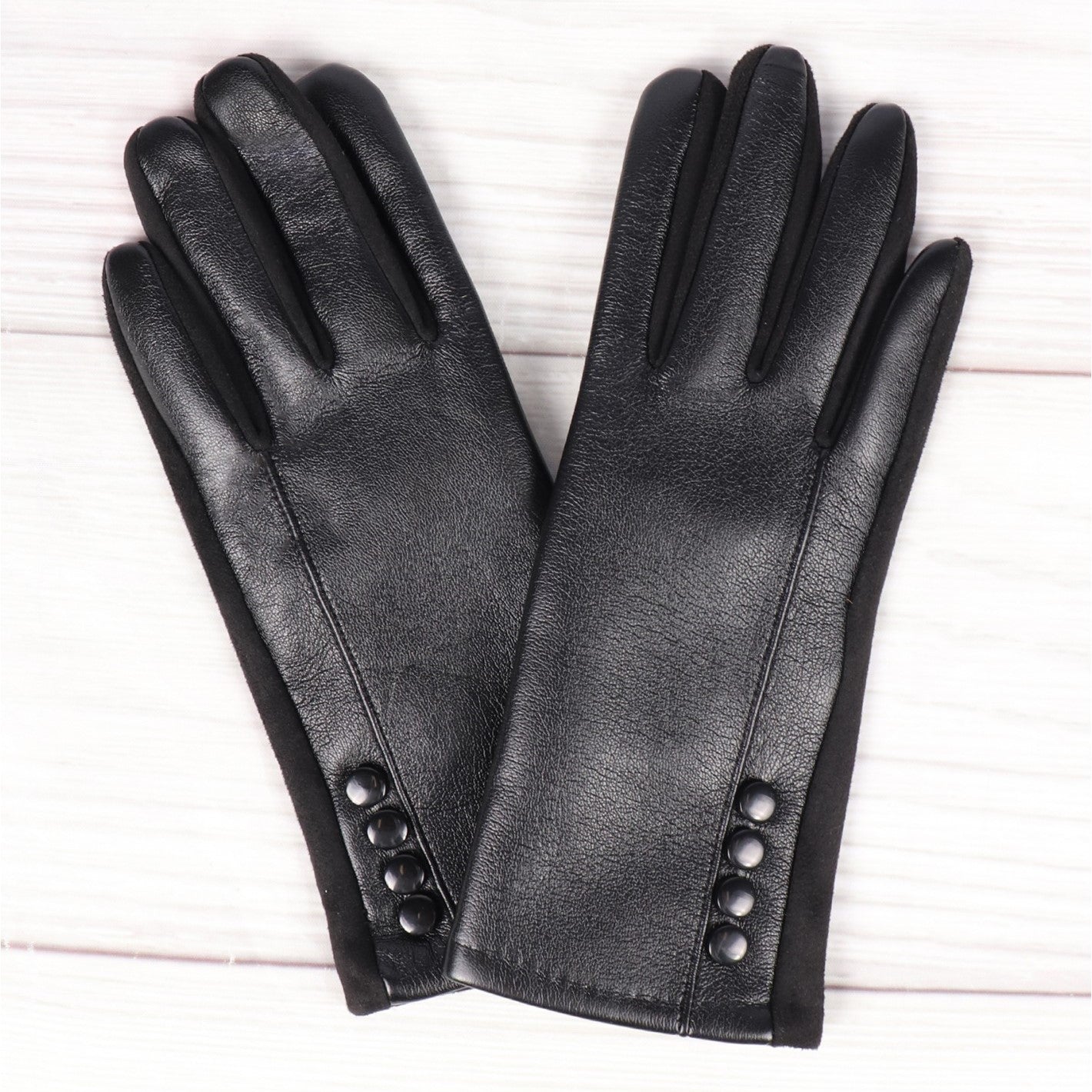 Gloves - Stitched Button - Black